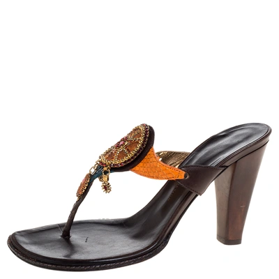 Pre-owned Giuseppe Zanotti Multicolor Leather And Python Crystal Embellished Vintage Slide Sandals Size 39