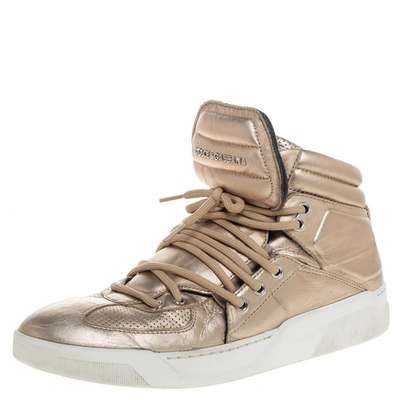 Pre-owned Dolce & Gabbana Metallic Gold Leather Flag High Top Trainers Size 43