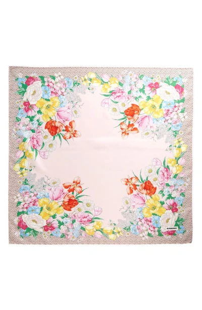 Burberry Archive Floral Silk Square Scarf In Pale Pink