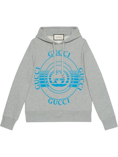 Gucci Grey Logo Disk Print Oversized Hoodie