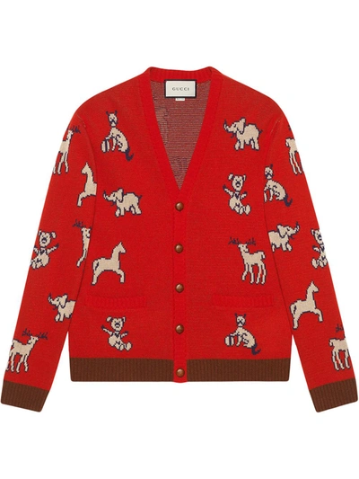 Gucci Hawaii Animal Pattern Cardigan In Rot