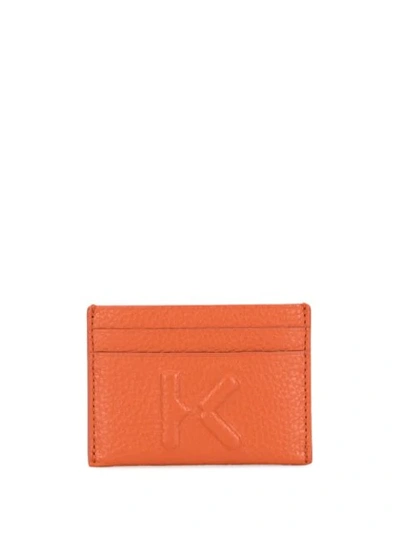 Kenzo Embossed-logo Leather Cardholder In Orange