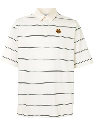 Kenzo Striped Tiger Polo Shirt In White