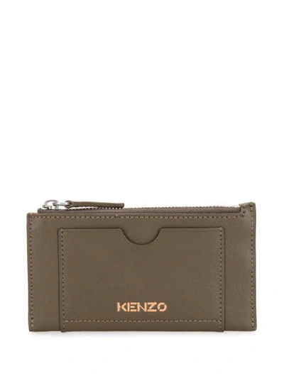 Kenzo Logo Leather Cardholder In Green