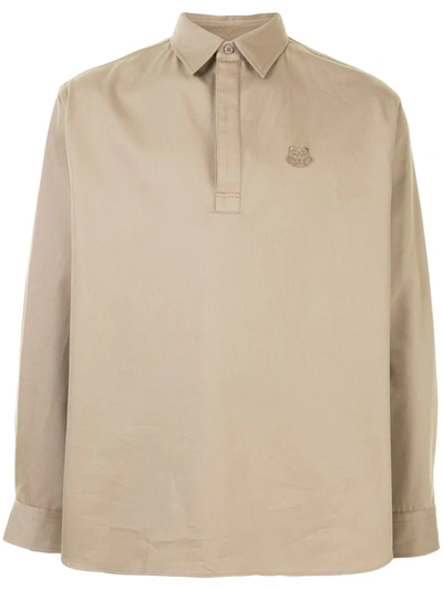 Kenzo Tiger Crest Long-sleeved Polo In Brown