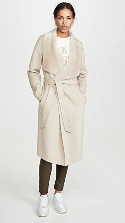 Mackage Women's Sybil Shearling-trim Wool Wrap Coat In Sand