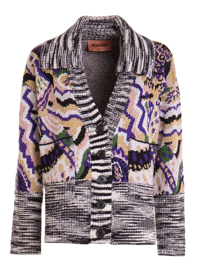 Missoni Intarsia Wool Blend Cardigan In Multicolour