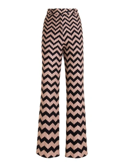 Missoni Chevron Pattern Wool Blend Trousers In Beige