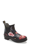 Joules Wellibob Short Rain Boot In Black Floral
