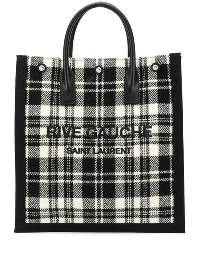 Saint Laurent Rive Gauche Check Print Tote Bag In Black
