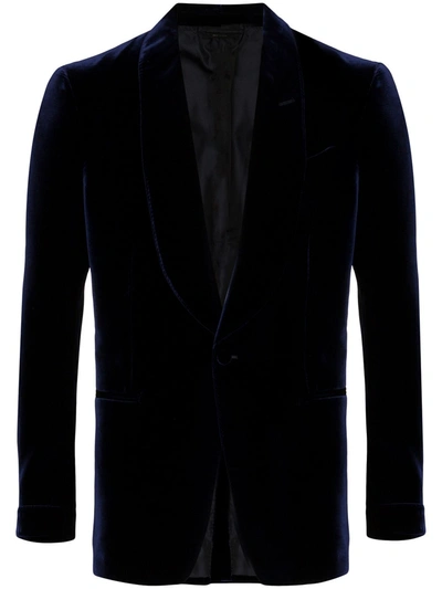 Tom Ford Single-breasted Velvet Blazer In Blue