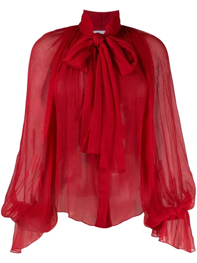 Atu Body Couture Balloon-sleeve Chiffon Blouse In Red