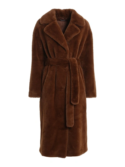 P.a.r.o.s.h Eco Fur Long Coat In Brown