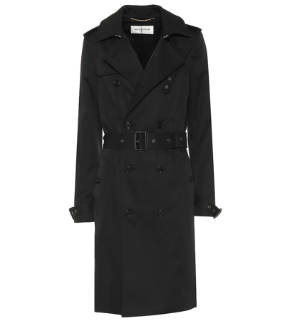 Saint Laurent Wool Double-breasted Trench Coat In Black