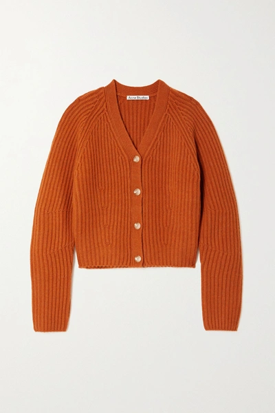 Acne Studios Ribbed Wool Cardigan Pumpkin Orange | ModeSens 