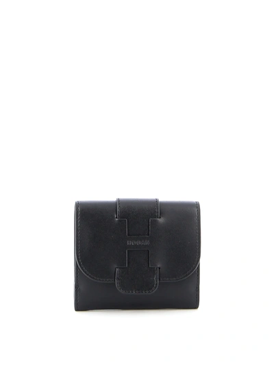 Hogan Tri-fold Leather Wallet In Black