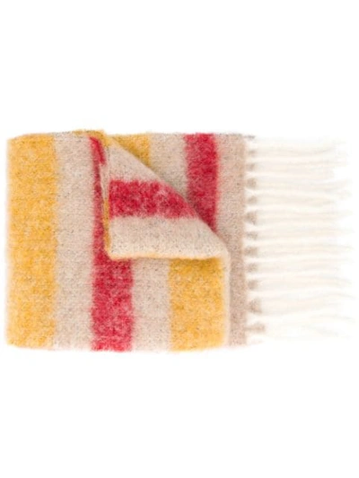 Acne Studios Striped Scarf In Beige Red Yellow