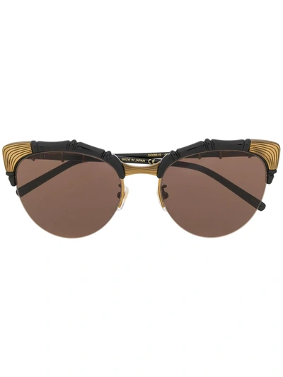 Gucci Bamboo Effect Black Cat Eye Sunglasses In Brown
