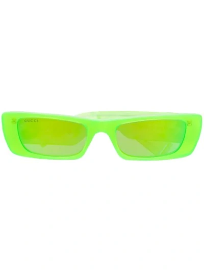 Gucci Green Rectangular Sunglasses In Fluo Acetate