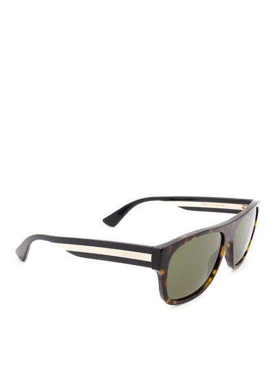 Gucci Brown Havana Sunglasses With Striped Temples