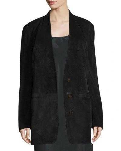 Helmut Lang Suede Shawl-collar Blazer, Black In Black/ivory