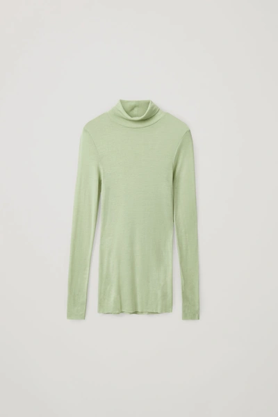 Cos Fine Roll-neck Wool Top In Green