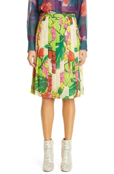 Dries Van Noten Hawaiian Print Pleated Skirt In Floral Multi