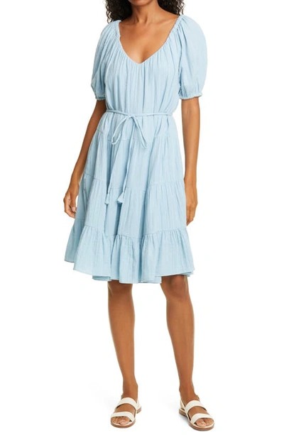 Rebecca Taylor Short Sleeve Double Gauze Dress In Blue Haze