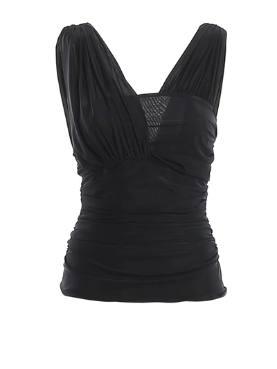 Pinko Lalabel Ruched Asymmetrical Top In Black