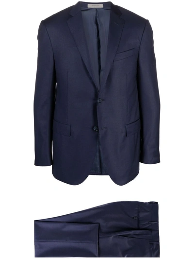 Corneliani Mens Navy Single-breasted Peak-lapel Stretch, Wool- And Silk-blend Suit 44 In Blue
