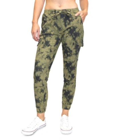 Almost Famous Crave Fame Juniors' Tie-dyed Cargo Jogger Pants In Green