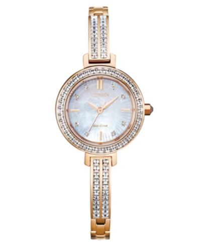 Citizen Eco-drive Women's Pink Gold-tone Stainless Steel & Crystal Bangle Bracelet Watch 25mm In Multi/rose Gold