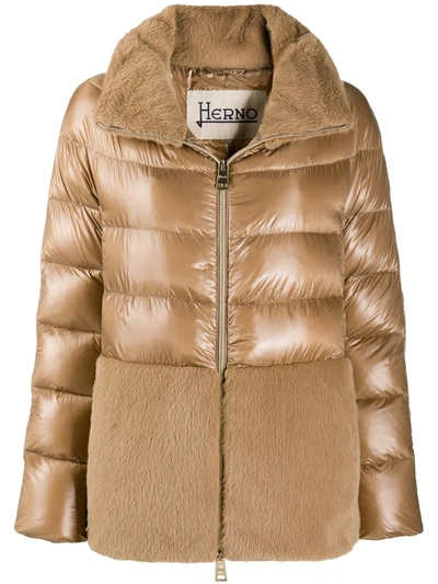 Herno Panelled High-neck Puffer Jacket In Neutrals