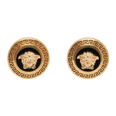 Versace Gold And Black Medusa Earrings In K41t Gold