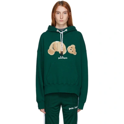 Palm Angels Green Bear Hoodie In Forest Gree