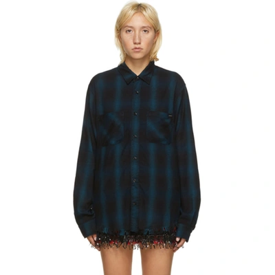 Amiri Blue Core Shadow Plaid Shirt In Petrol Blue