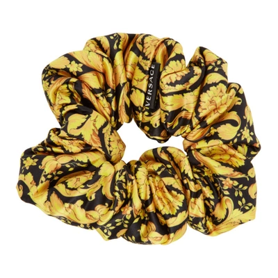 Versace Black & Gold Barocco Scrunchie In Multicolor