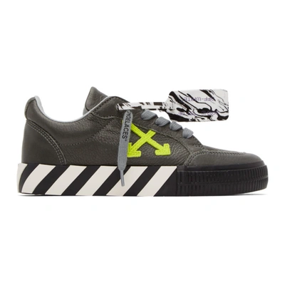 Off-white Grey Leather Vulcanized Low Sneakers In Grey Green