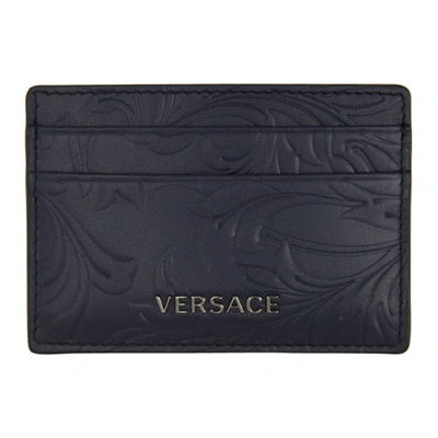 Versace Navy Embossed Barocco Card Holder In K043e Blue