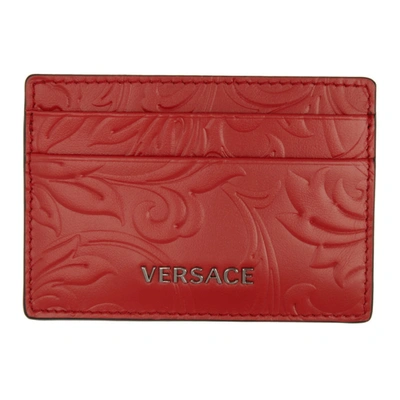 Versace Red Embossed Barocco Card Holder In Kwee Red