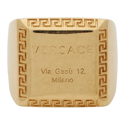 Versace Gold Address Plate Square Ring In Kot Gold