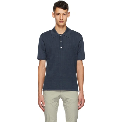 Dunhill Blue Silk Rolla Quilt Textured Polo In 427 Stl Blu