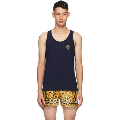 Versace Navy Medusa Tank Top In Blue