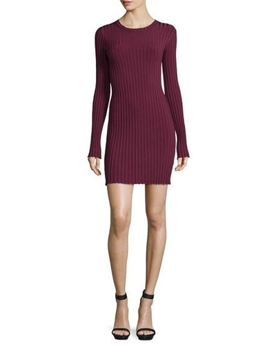 Elizabeth And James Penny Long-sleeve Ribbed Bodycon Dress, Bordeaux