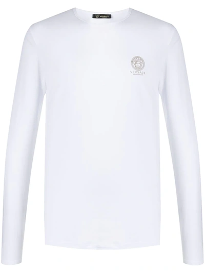 Versace White Medusa Long Sleeve T-shirt In A1001-optical White