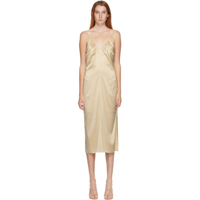 Helmut Lang Ssense Exclusive Beige Silk Ruched Long Dress In Sea Pearl