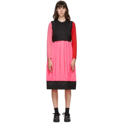 Comme Des Garçons Pink Suspender Midi Skirt In 1 Blk Pink