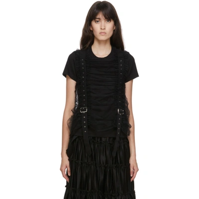 Noir Kei Ninomiya Suspender Detail Ruched Tulle Front T-shirt In Black