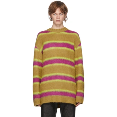 Andersson Bell Tan And Pink Stripe Alpaca Sweater In Beige/burgu