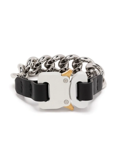 Alyx Silver & Black Leather Details Chain Bracelet